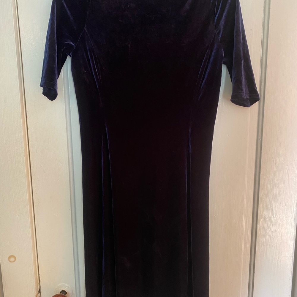 Lands' End Velvet A-Line Dress in Deep Navy - Picture 2 of 6